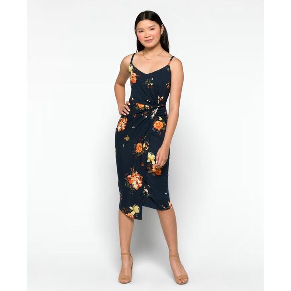 Nine Britton Vivienne Floral Navy Midi Dress Knot Detail Adjustable Straps Small - Picture 1 of 11